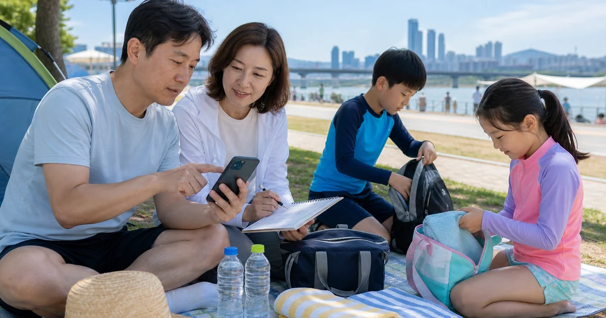 한강공원 수영장 물놀이장 운영기간을 확인하며 가족 나들이를 준비하는 모습
