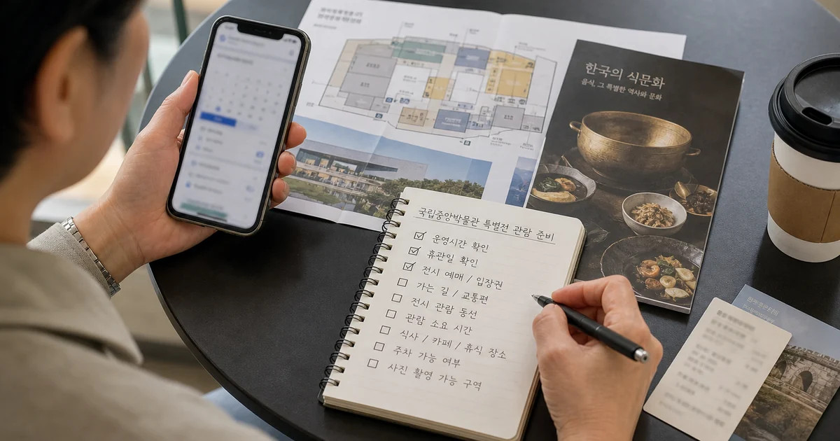 국립중앙박물관 특별전 관람 전 운영시간과 동선을 체크하는 모습