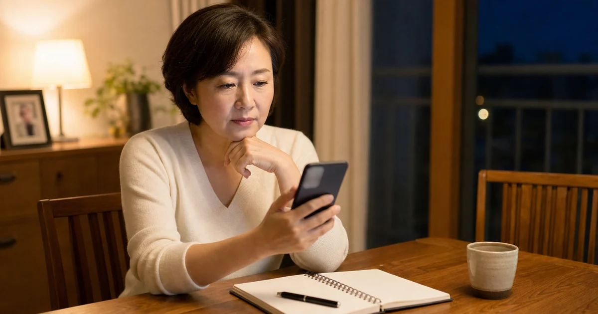 스마트폰 문자 답장을 보며 ChatGPT 질문을 준비하는 중년 사용자