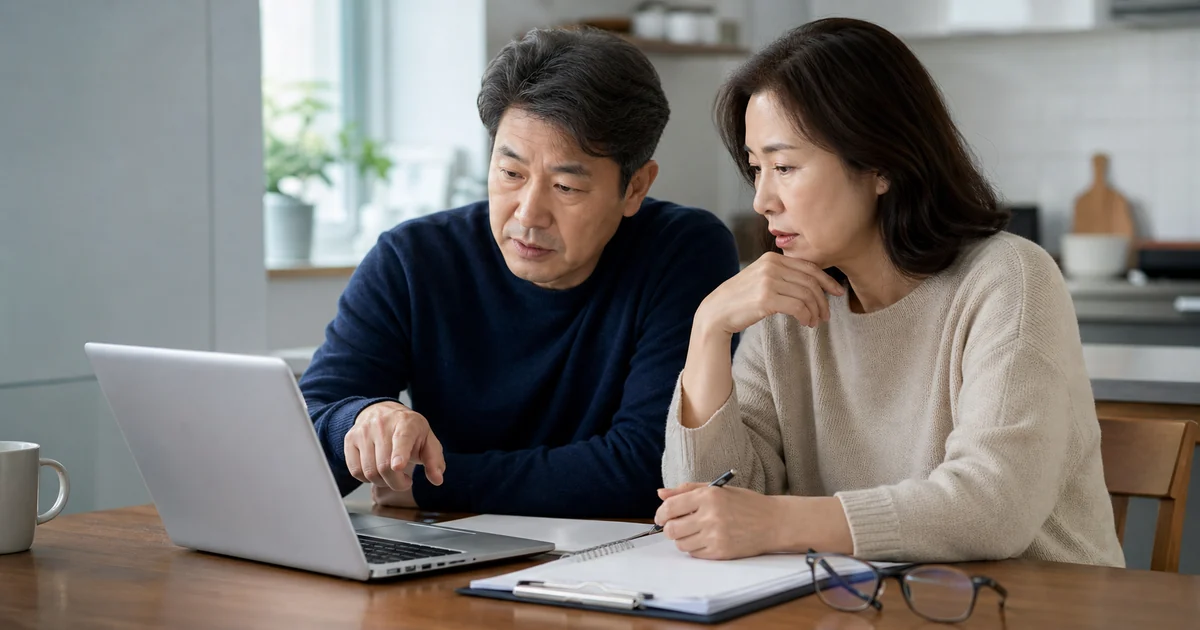 부부가 노트북으로 비급여 진료비 조회 결과를 확인하는 장면