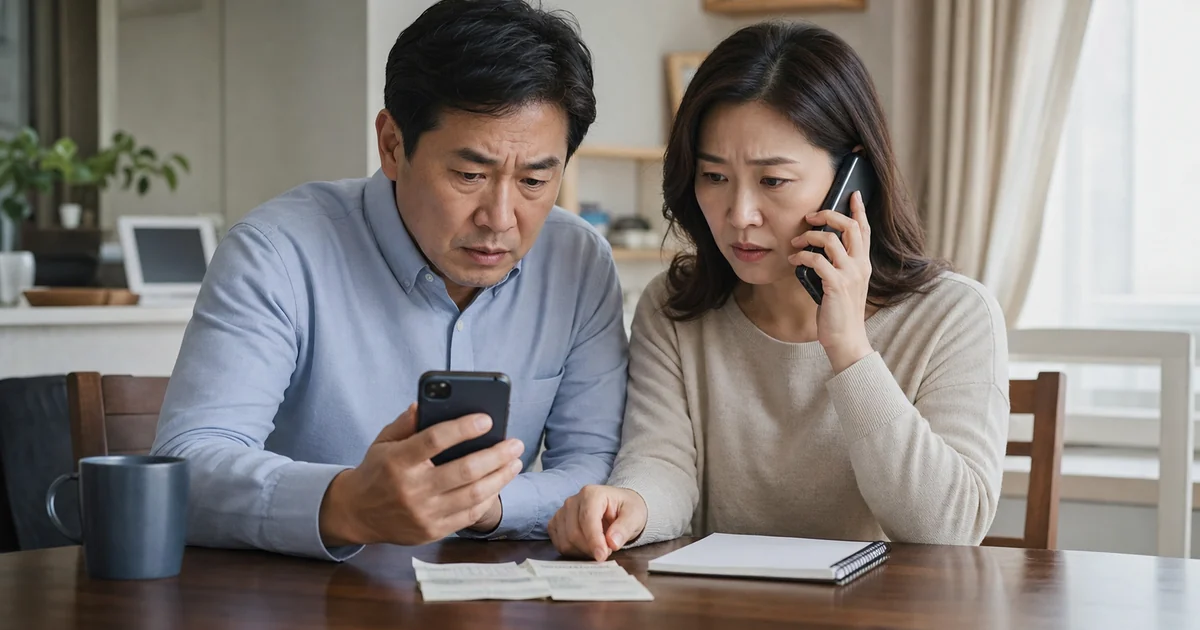 의심 송금을 확인하고 다른 전화로 신고하는 40대 부부