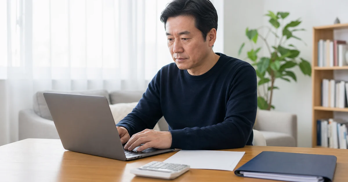 은행 반환요청 뒤 예금보험공사 신청서와 이체확인증을 준비하는 중년 남성