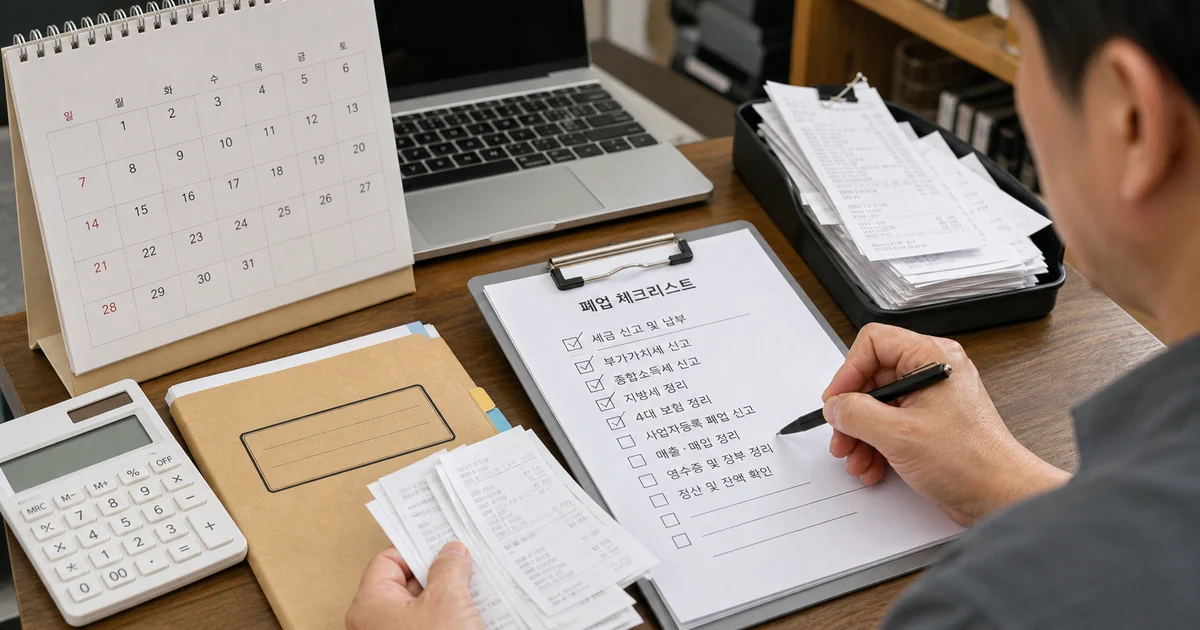 개인사업자 폐업신고 준비서류와 세금 신고 일정을 체크하는 손