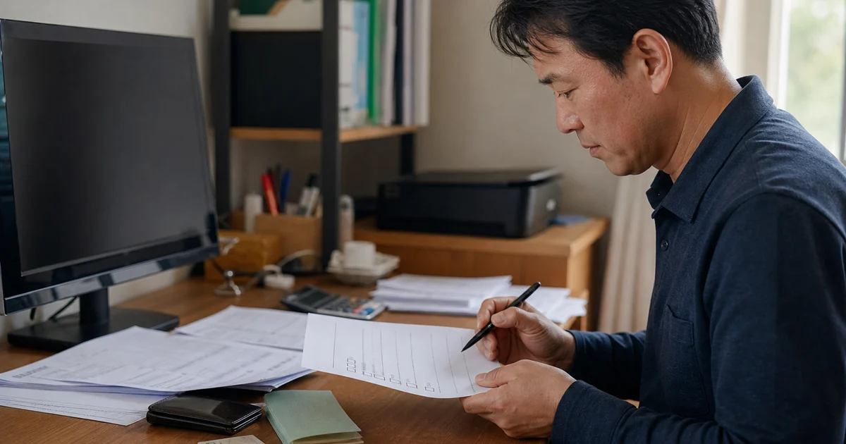 근로자녀장려금 기한 후 신청 전에 소득과 계좌 자료를 점검하는 50대 남성