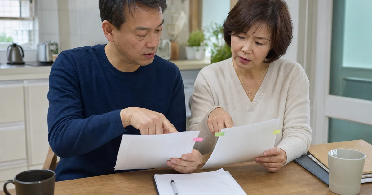 가족관계증명서 두 종류의 기재 범위를 비교하는 50대 부부